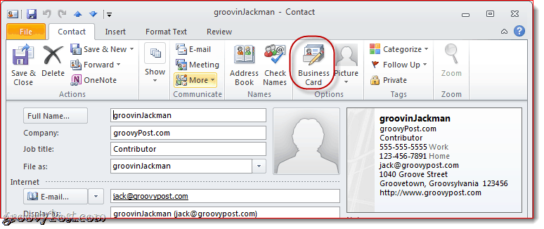 Edytuj wizytówkę w programie Outlook 2010
