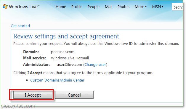 przejrzyj i zaakceptuj warunki umowy dotyczące poczty elektronicznej w systemie Windows Live