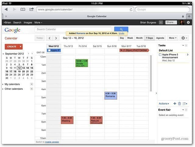Kalendarz Google iPad