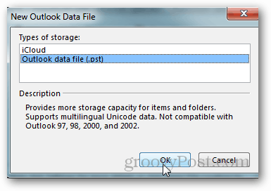 jak utworzyć plik pst dla programu Outlook 2013 - kliknij plik danych programu Outlook