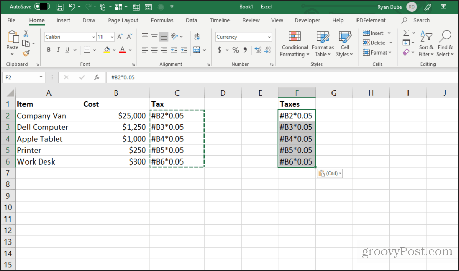 wklejanie edytowanych formuł w programie Excel