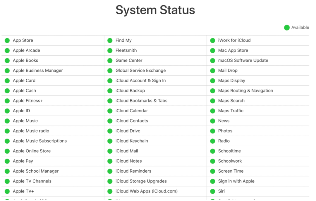 Napraw problemy z iCloud: stan systemu iCloud