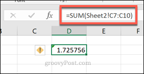 Formuła Excel SUM przy użyciu zakresu komórek z innego arkusza