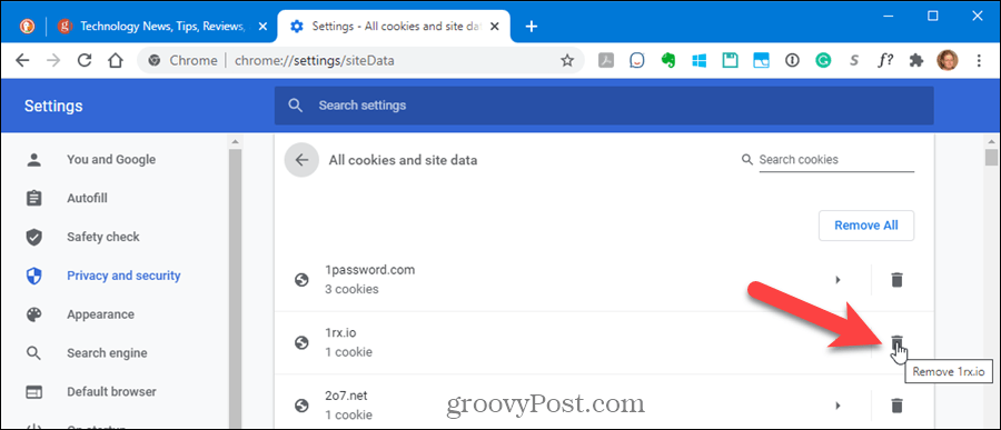 Usuń pliki cookie z jednej witryny w przeglądarce Chrome