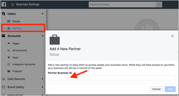Aby współdzielić dostęp do konta, dodaj Business Managera swojej agencji jako partnera do Business Managera klienta. 