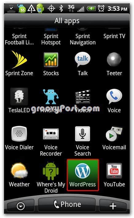 Wordpress na Androidzie ikona na ekranie głównym - dok