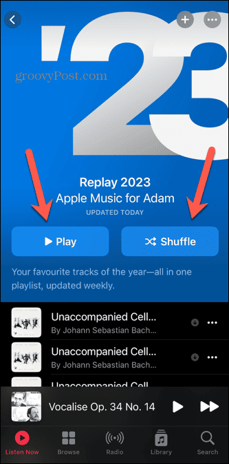 Odtwarzanie losowe listy odtwarzania Apple Music