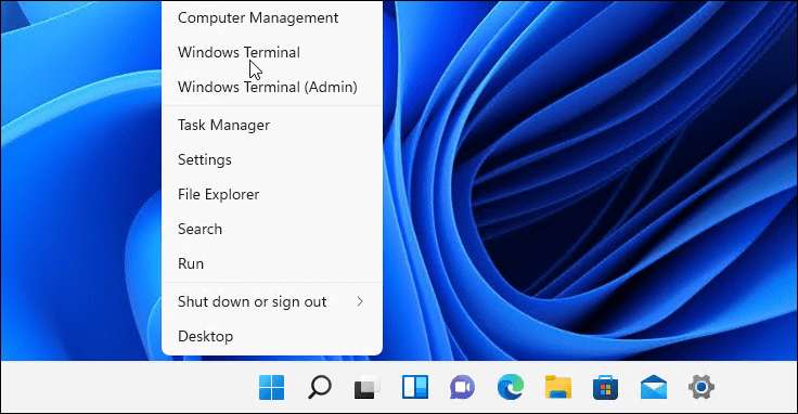 otwórz menu terminala Windows