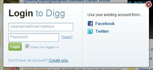 Nowy ekran logowania Digg