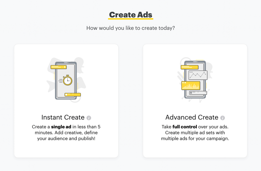 skonfiguruj reklamy Snapchat za pomocą funkcji Instant Create lub Advanced Create