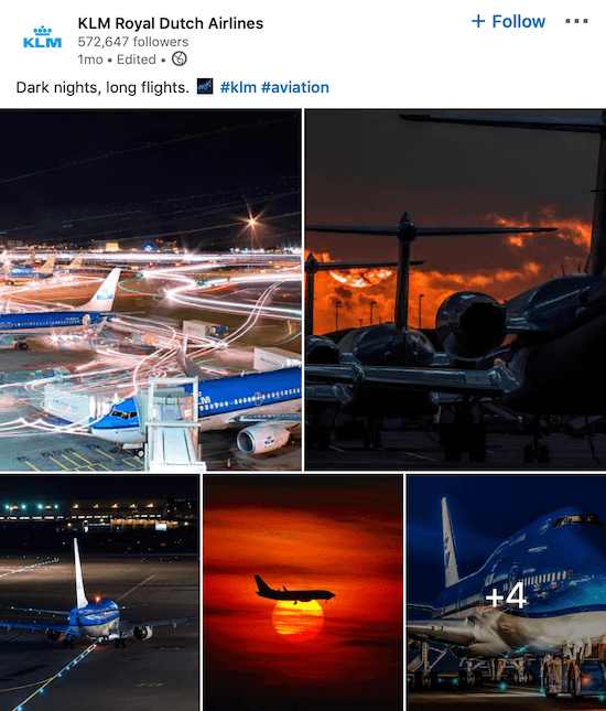Publikacja na stronie KLM na LinkedIn zawierająca wiele zdjęć