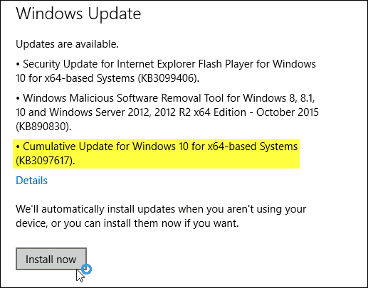 Aktualizacja systemu Windows 10 KB3097617