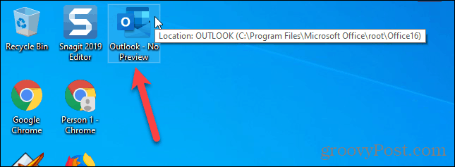 Skrót, aby uruchomić program Outlook przy wyłączonym okienku odczytu