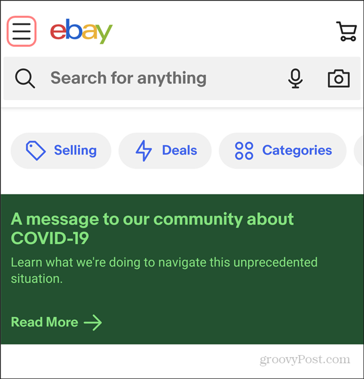 ebay menu trybu ciemnego