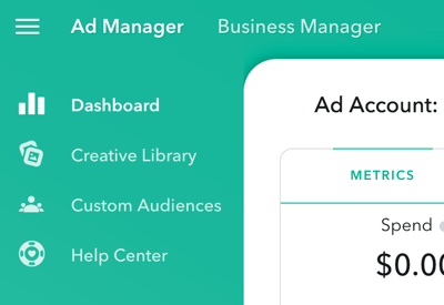 Ad Manager ma cztery główne sekcje, do których masz dostęp w lewym górnym rogu strony.