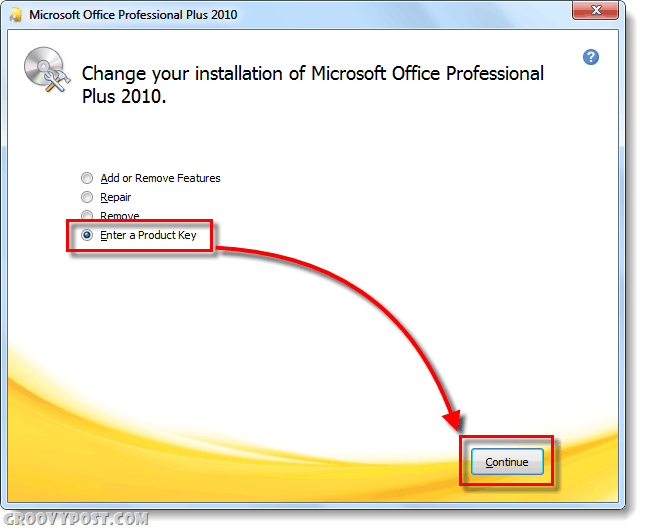ekran zmiany pakietu Office 2010