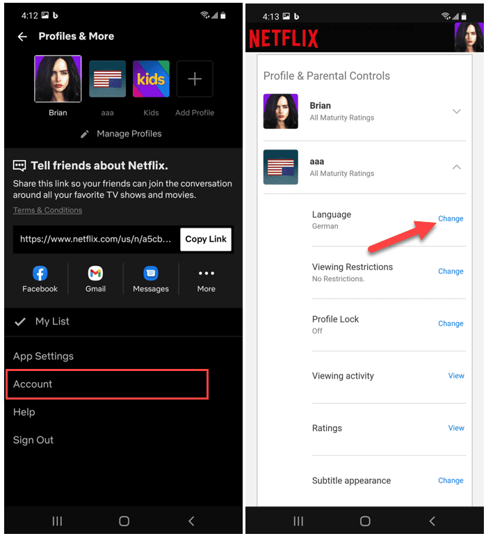 Konto aplikacji Netflix na Androida