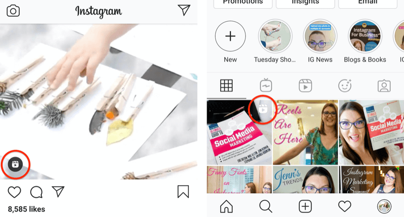 ikona bębnów instagram pokazana w poście kanału i na kwadratowej siatce profilu