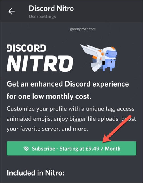 Przycisk Subskrypcji Discord Nitro Mobile