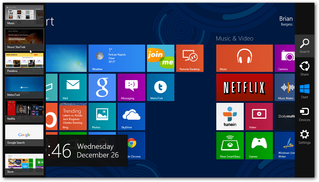 Wyłącz Hot Corners systemu Windows 8 od wyświetlania paska Charms Bar i przełącznika