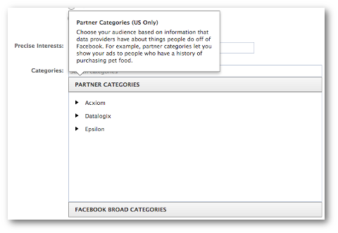 szerokie kategorie partnerów na Facebooku