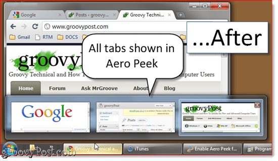 Włącz Aero Peek we wszystkich kartach Google Chrome