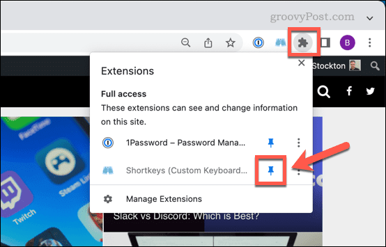 Przypnij ikonę rozszerzenia w Chrome
