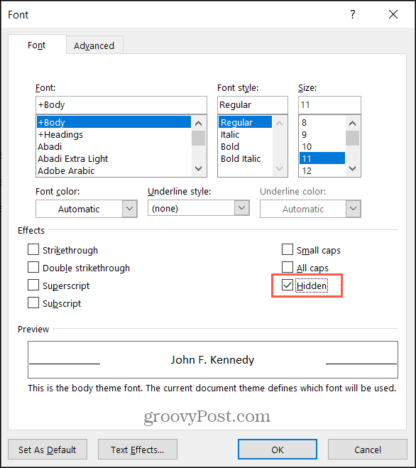 Zaznacz pole ukrytego tekstu w programie Microsoft Word w systemie Windows