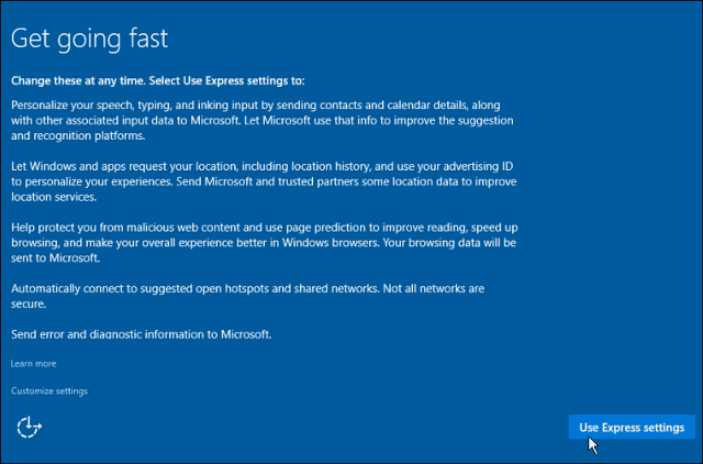 Ustawienia Epress Windows 10