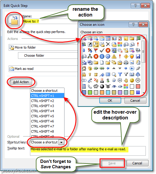 więcej szybkich działań w programie Outlook 2010