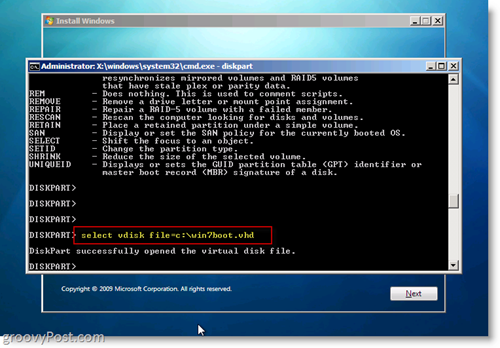 Windows 7 Native VHD Install Dual Boot Wybierz VHD z CMD Monit
