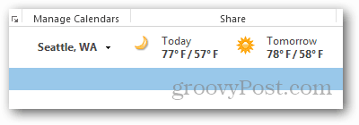 Przewodnik po pogodzie w kalendarzu programu Outlook 2013 — świetna pogoda w Seattle!