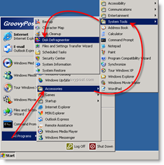 Uruchom Defragmentator dysków z Windows XP
