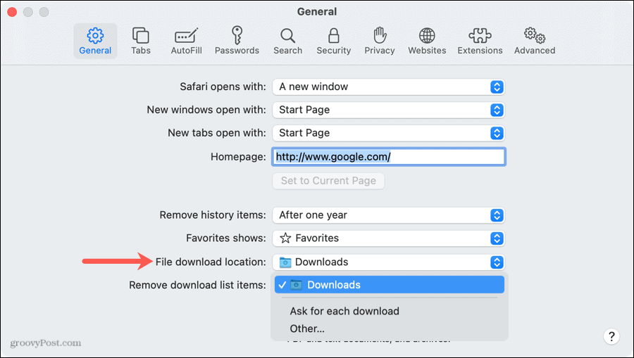 Lokalizacja pobierania pliku w Safari na Macu