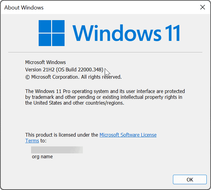 Wersja i kompilacja systemu Windows 11 za pomocą polecenia winver