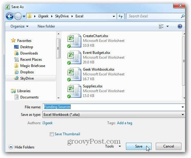 Zapisz dokument Excela w SkyDrive