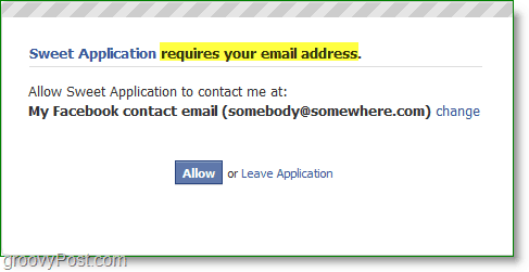 Zrzut ekranu ze spamem na Facebooku - wymaga twojego adresu e-mail
