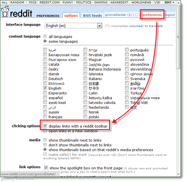 preferencje pasek narzędzi reddit