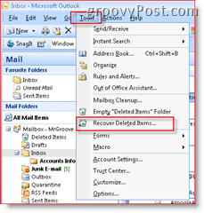 Wyświetlanie funkcji Odzyskaj usunięte elementy w skrzynce odbiorczej programu Outlook