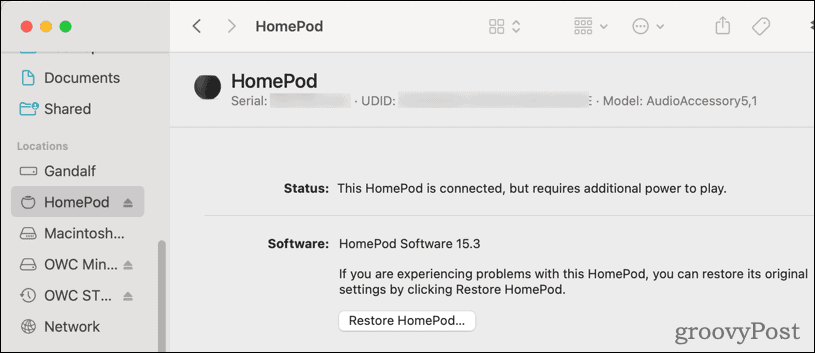 Przywróć HomePod z macOS