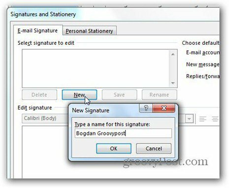 program Outlook 2013 używa nazwy podpisu