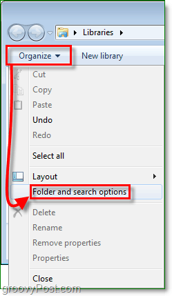 w systemie Windows 7, aby przejść do okna opcji folderów, kliknij przycisk organizuj, a następnie kliknij opcje folderów i wyszukiwania