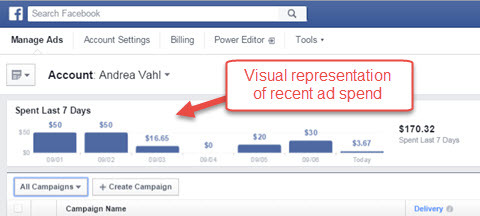 raporty wydatków reklamowych menedżera reklam na Facebooku