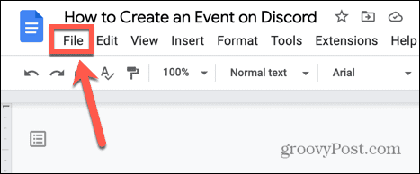menu plików Dokumentów Google