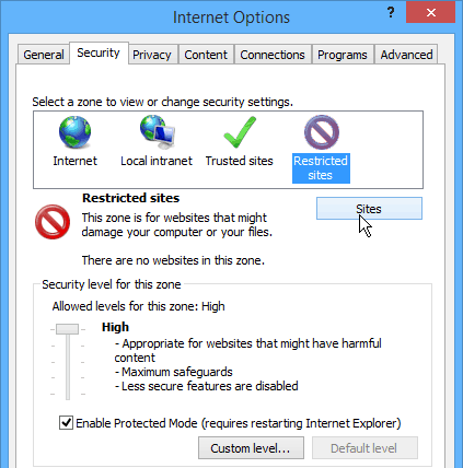 Witryny z ograniczeniami programu Internet Explorer