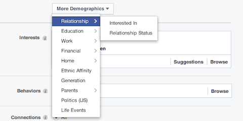 opcje demograficzne relacji na Facebooku