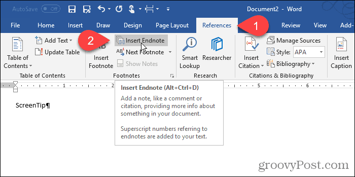 Kliknij opcję Endnote in Word