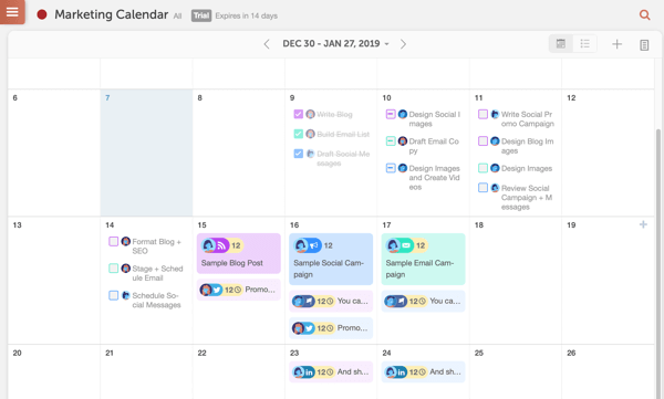 Przykład kalendarza CoSchedule.