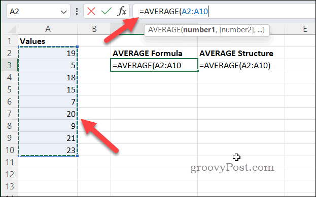 Tworzenie formuły przy użyciu ŚREDNIE w programie Excel