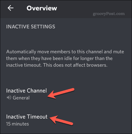 Ustawianie ustawień kanału AFK na Discord mobile